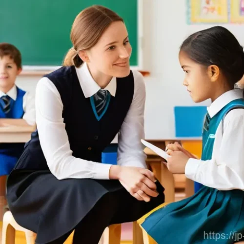 교사 인성교육 사례 연구 - **Prompt 1: The Empathetic Listener**
    "A compassionate female teacher, in her mid-30s, kneels ge...