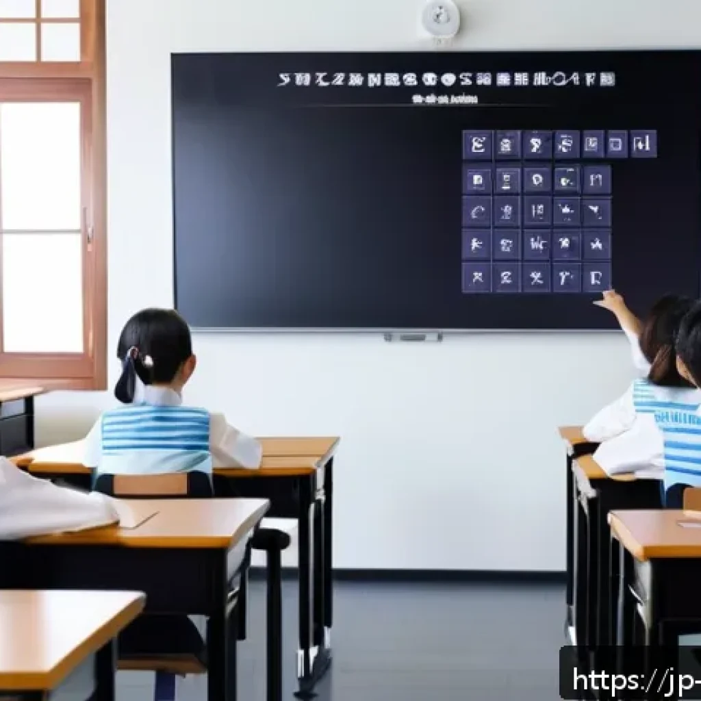 교사 영어 수업 전략 - A modern Japanese classroom scene where a young female teacher engages a group of diverse junior hig...