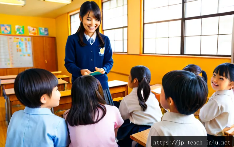 교사 교육 심리학 활용 사례 - Photorealistic Japanese elementary school classroom, a caring teacher using positive reinforcement b...